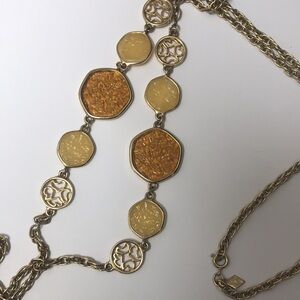 Sarah Coventry Vintage Gold Tone Chain Taste of Honey Disc Necklace